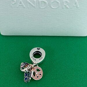 Pandora Two-Tone Rainbow Heart, Butterfly & Peace Triple Dangle Charm